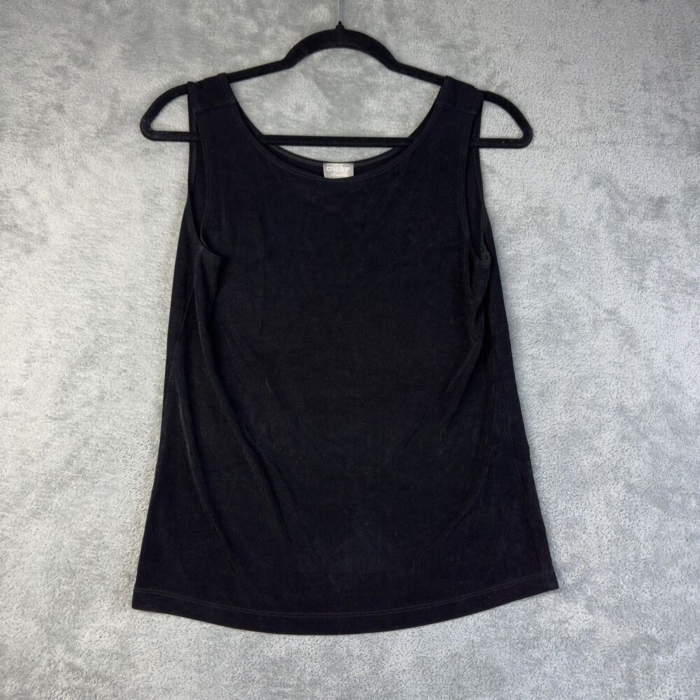 Chicos Tank Top Womens 0 US 4 6 Black Travelers Slinky Knit Stretch Sleeveless